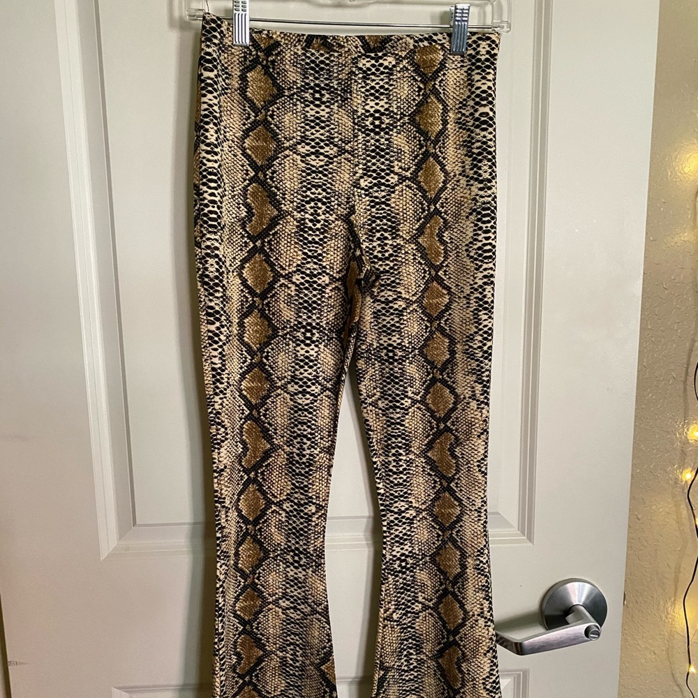Snakeskin flare pants